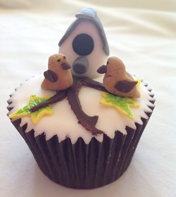 Birds and a nesting box cupcake