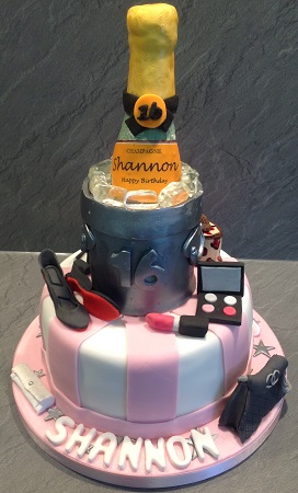 Champagne and ladies fashion cake