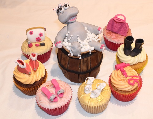 Ladies fashion hippo in a hot tub cupcake collection