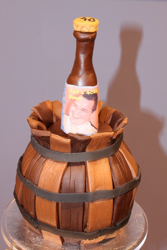 40th birthday beer bottle photo top tier cake