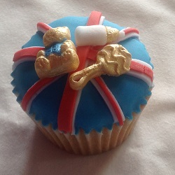 Baby rattle,teddy and bottle cupcake