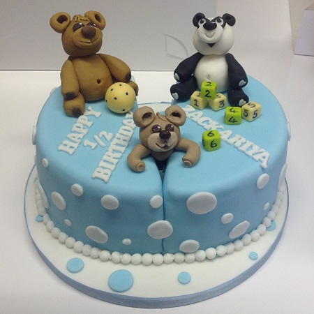 Baby cake with teddy, panda and building blocks