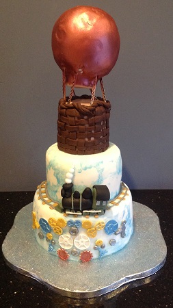 Steam Punk 3 tier cake with hot air balloon