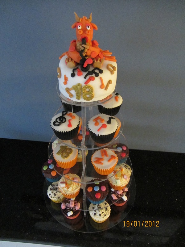 18th birthday top tier cake on top of the display stand