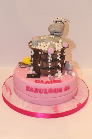 Hippo in a hot tub birthday cake