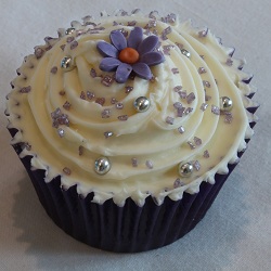 Purple daisy wedding cupcake